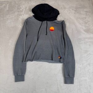 Aviator Nation Cropped‎ Sweatshirt Womens M Gray Preowned Fleece Pullover Hoodie